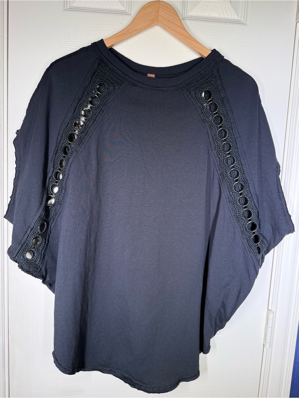 Free People Washed Black ‘Rough Around the Edges’ Grommet Dolman Sleeve Top XS